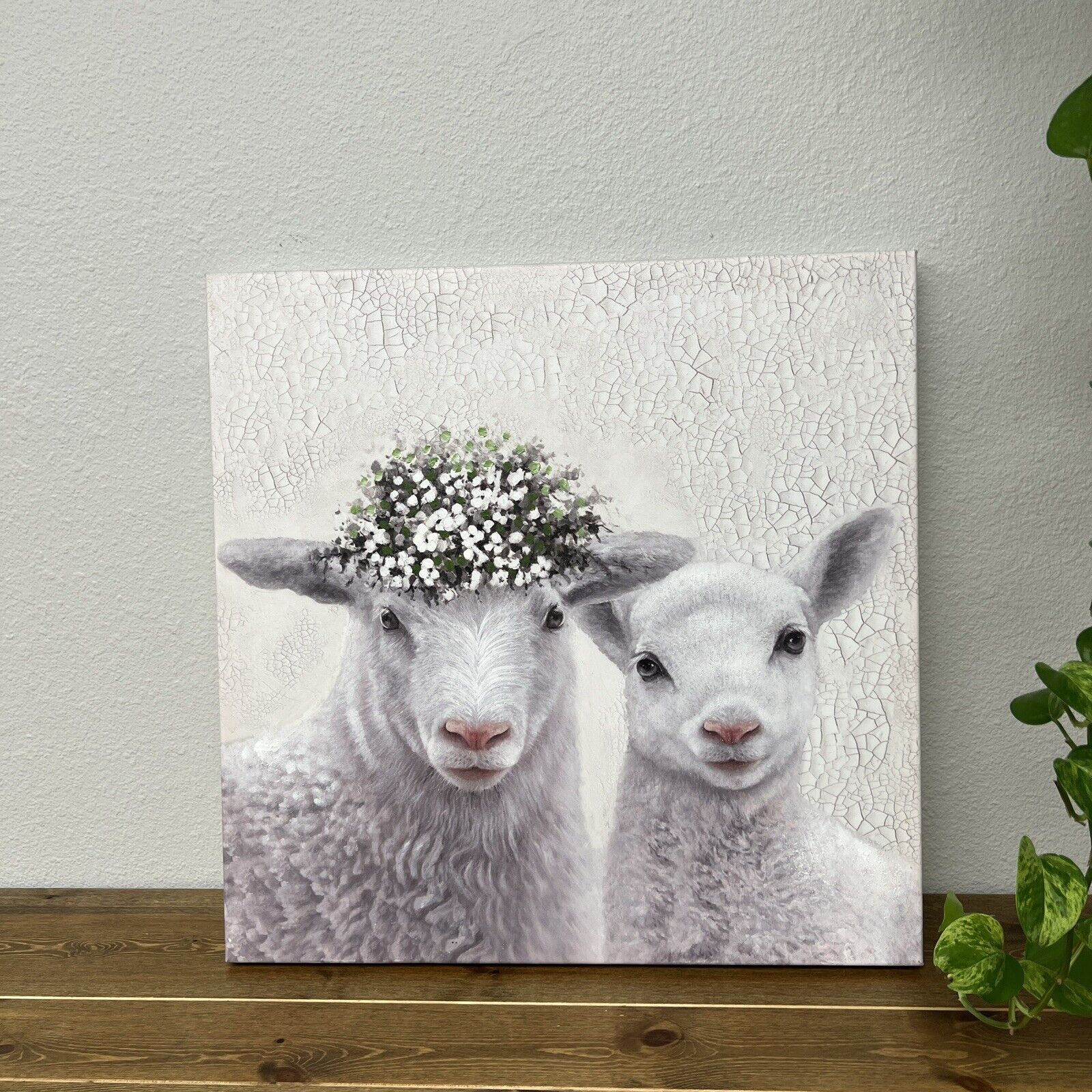 Hobby Lobby Sheep’s With Flowers Wood Frame On Canvas Pictures Home Decor