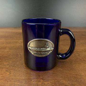 USS Ronald Reagan Coffee Mug Cobalt Blue CVN-76 Pewter Aircraft Carrier Emblem