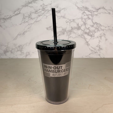 Rare In-N-Out Hamburgers 'No Delays' Cup Tumbler in Black and Silver