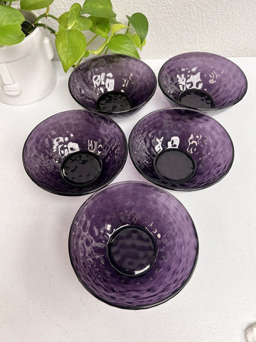 BORMIOLI ROCCO PALATINA Bowls  Hammered Glass Purple Amethyst Dinner Plates 5