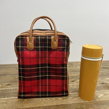 Vintage Red Plaid  Metal Thermos Picnic Set