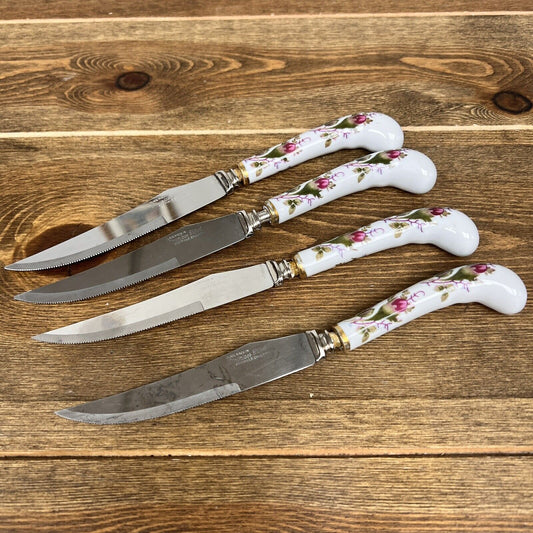 4 Steak Knives Porcelain Handles Stainless Steel Sheffield England Replacement