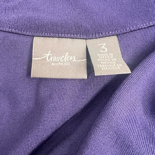 Chicos Travelers 2 Piece Open Cardigan Pants Purple Open Front Sz 3