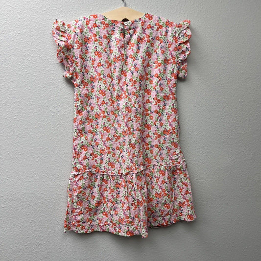 Gymboree Floral Dress Pink Orange Cotton Flutter Fly Girls Size 7/8 Small