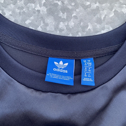 ADIDAS ORIGINALS Women’s Satin Trefoil Logo Sweatshirt Size Small Navy Blue