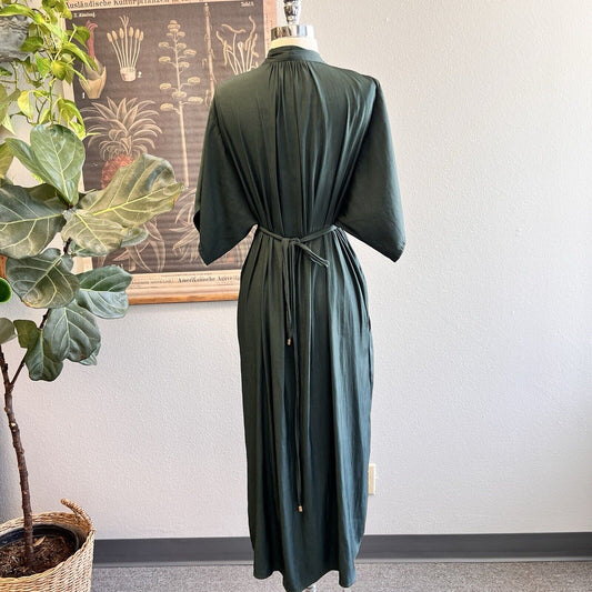 Zara Deep V-Neck Wide Sleeve Tie Back Green  Midi Dress - Sz L