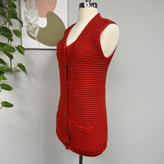 Vintage Women's Red Sweater Vest Button Up Queen Elizabeth Bottoms