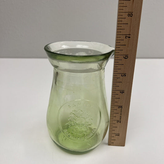 Kendall Farms green glass Flowers vase. 6 1/2” tall