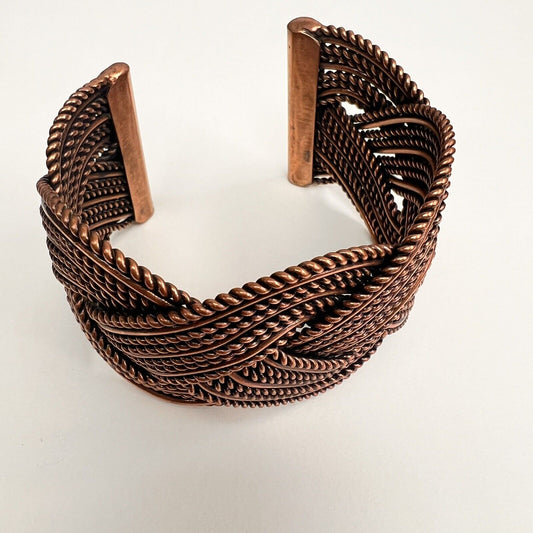 Vintage Copper Braided Costume Jewelry Cuff Bracelet