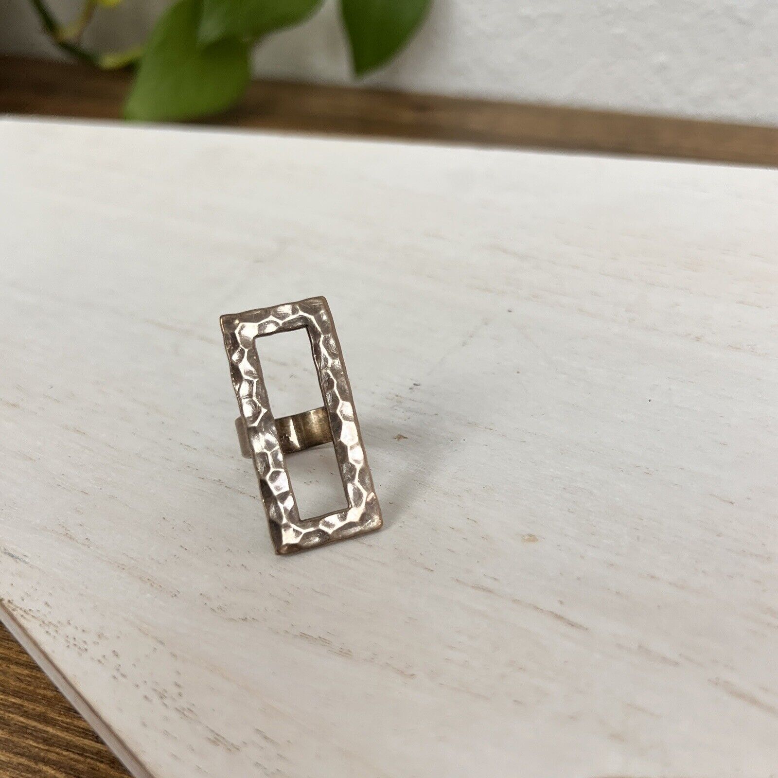 Statement Ring Rectangle Large Geometric Vintage 925 Silver Size 5