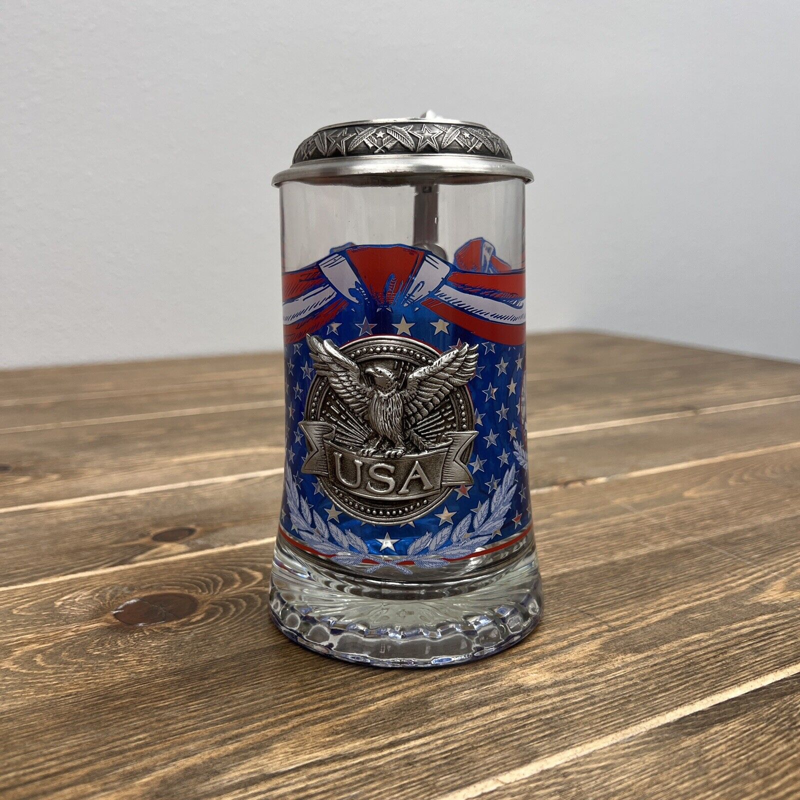 USA Independence Commemorative Pewter & Glass Eagle Made in Italy  Beer Stein