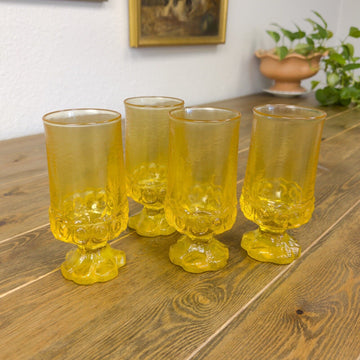 4 Vintage 70's Tiffin Franciscan Madeira Cornsilk Yellow Footed Glass 6.5" 12oz