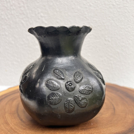 Vintage Doña Rosa Black Pottery Barro Negro Glazed Vase