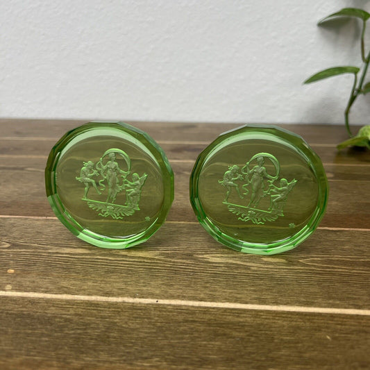 Vintage Heinrich Hoffmann Green Crystal Glass Bar Cocktail Coasters 2