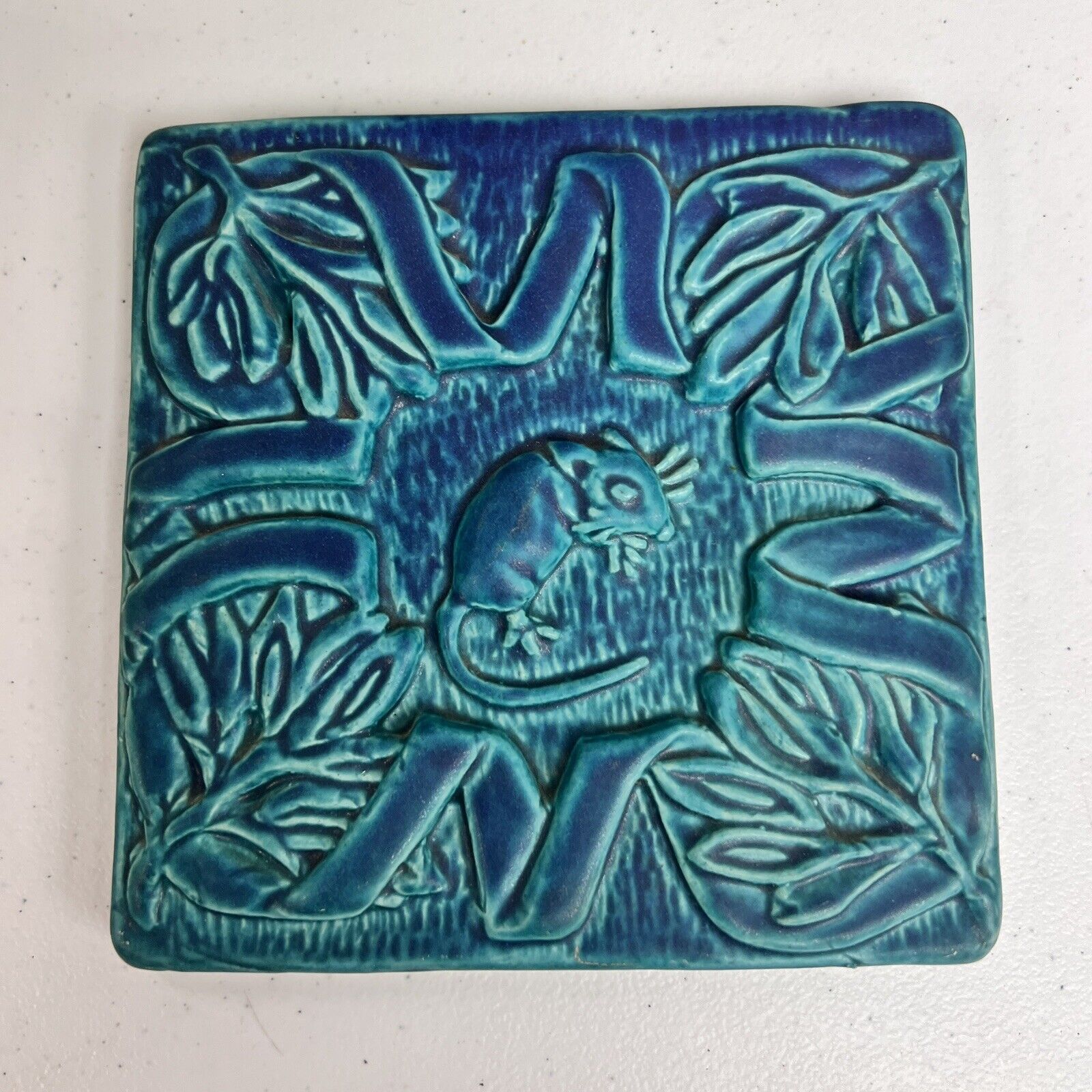 Tyge Tile Aqua Baby Mouse Sleeping Handmade Traverse City Michigan, Art Vintage