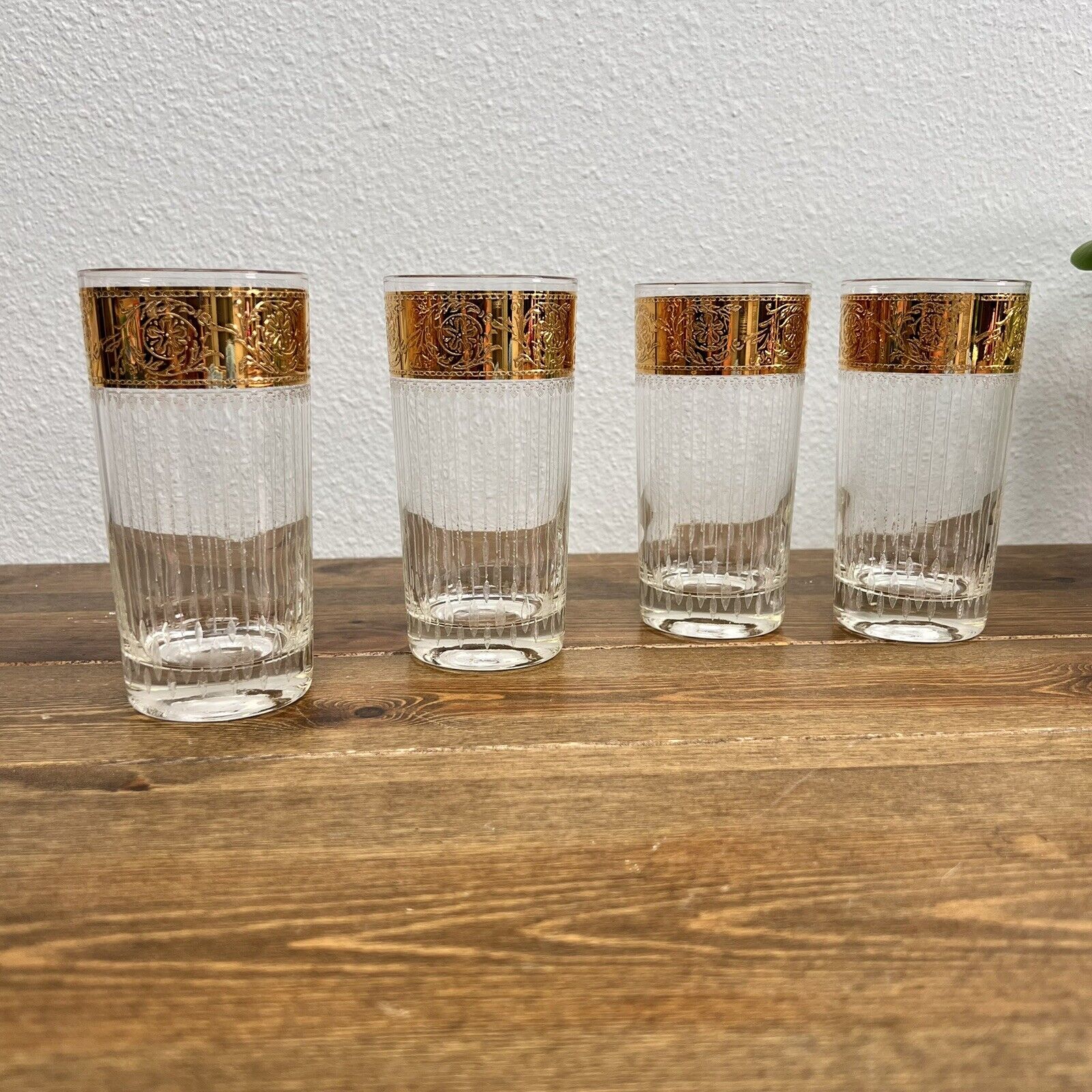 Vintage Culver Tyrol Highball Glasses 22k Gold MCM Glass Set Of 4