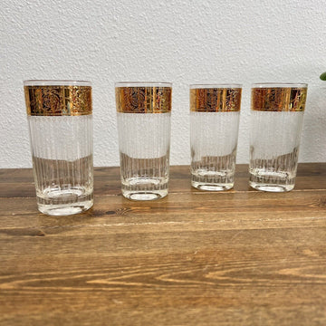 Vintage Culver Tyrol Highball Glasses 22k Gold MCM Glass Set Of 4