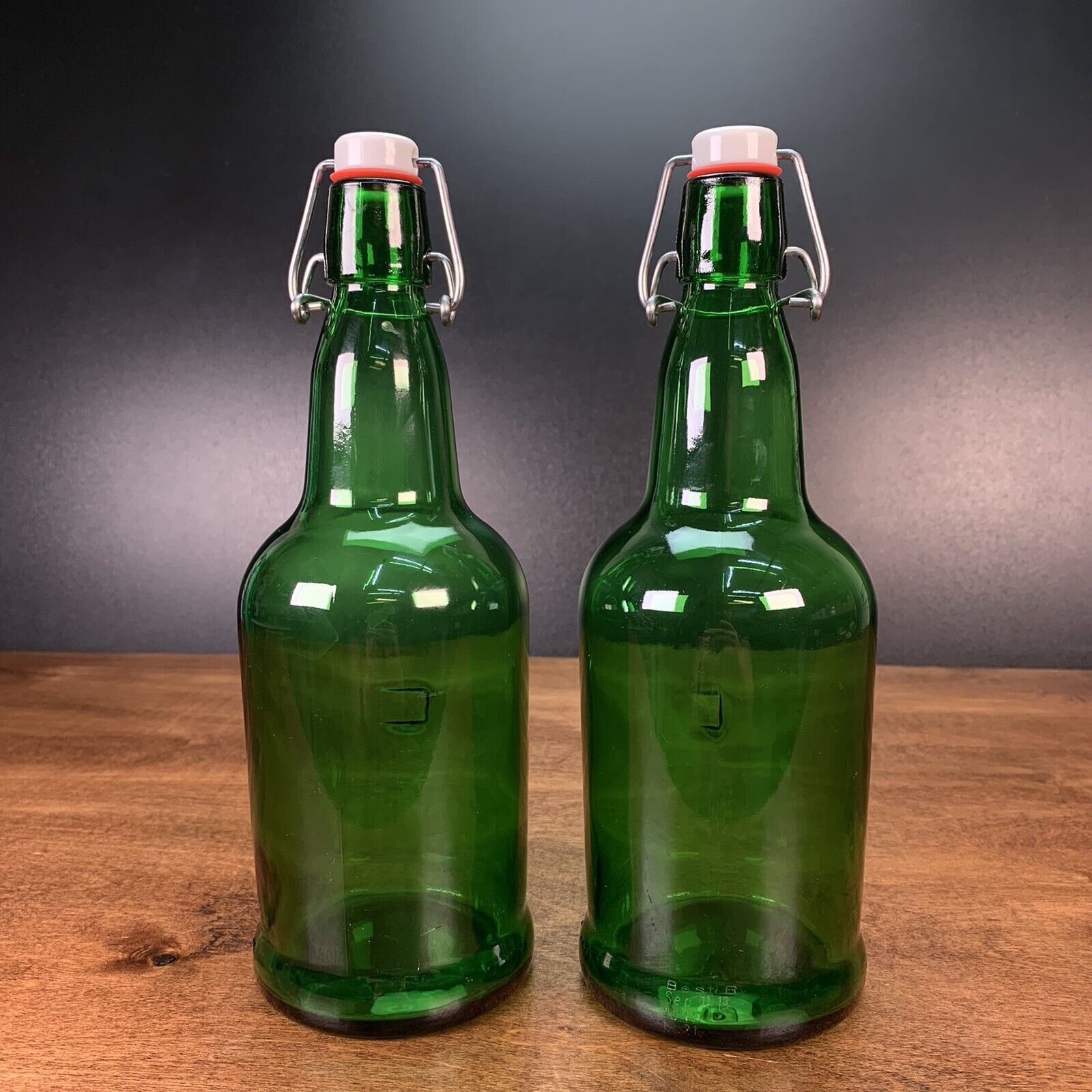 Vintage Green Swing Top Beer Bottles Set Of 2