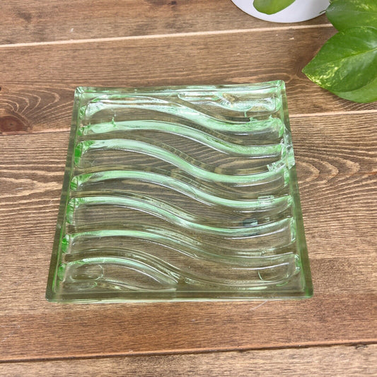 Green Art Glass Olive Serving Tray Vintage