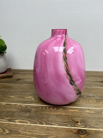 Large Heavy Art Glass Vase Round Form three layer Color Blend