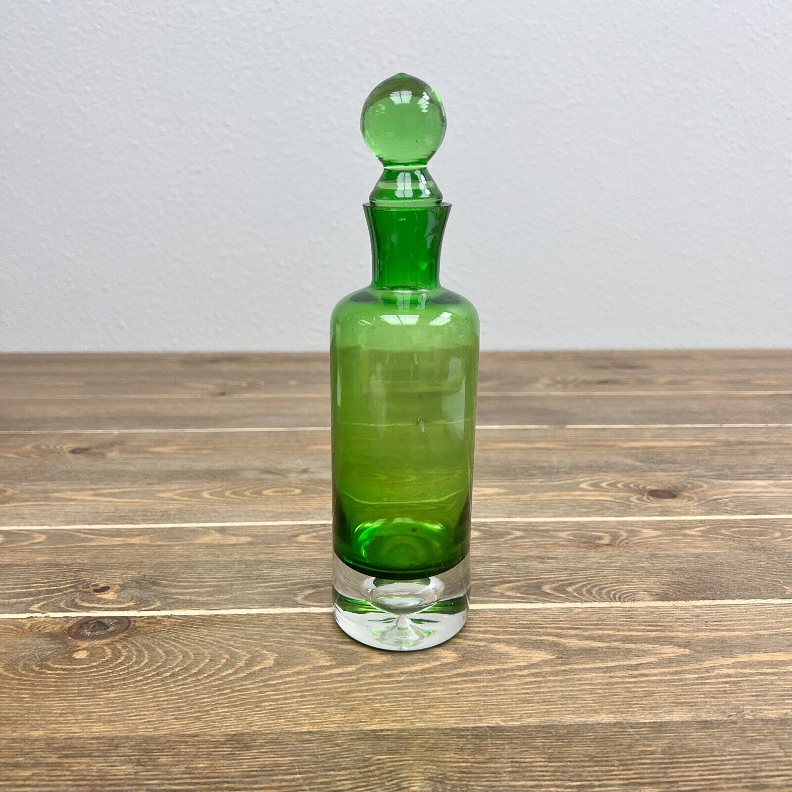 Beautiful Green Bottle With Stopper 10 inches Tall