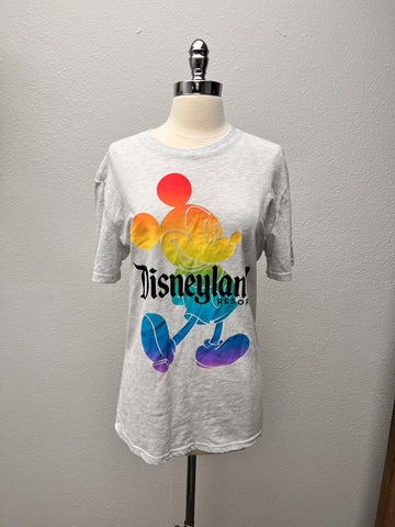 Disneyland Resort Mickey Mouse Grey Pride Rainbow Ringer T-Shirt Sz Small