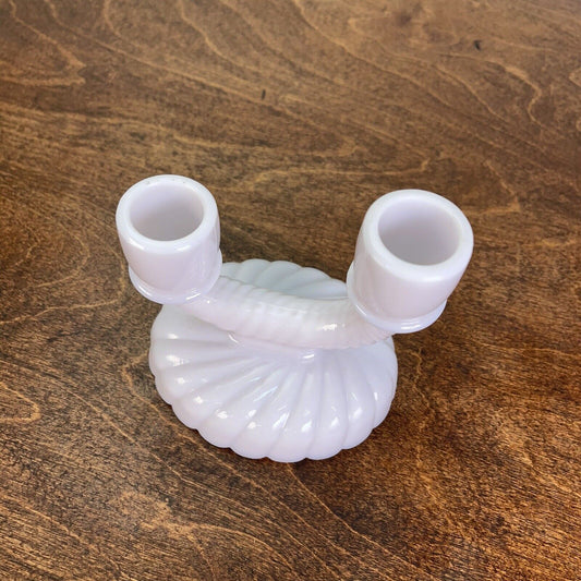 Vintage Imperial Milk Glass Double Candle Holder Newbound Swirl Pretty White