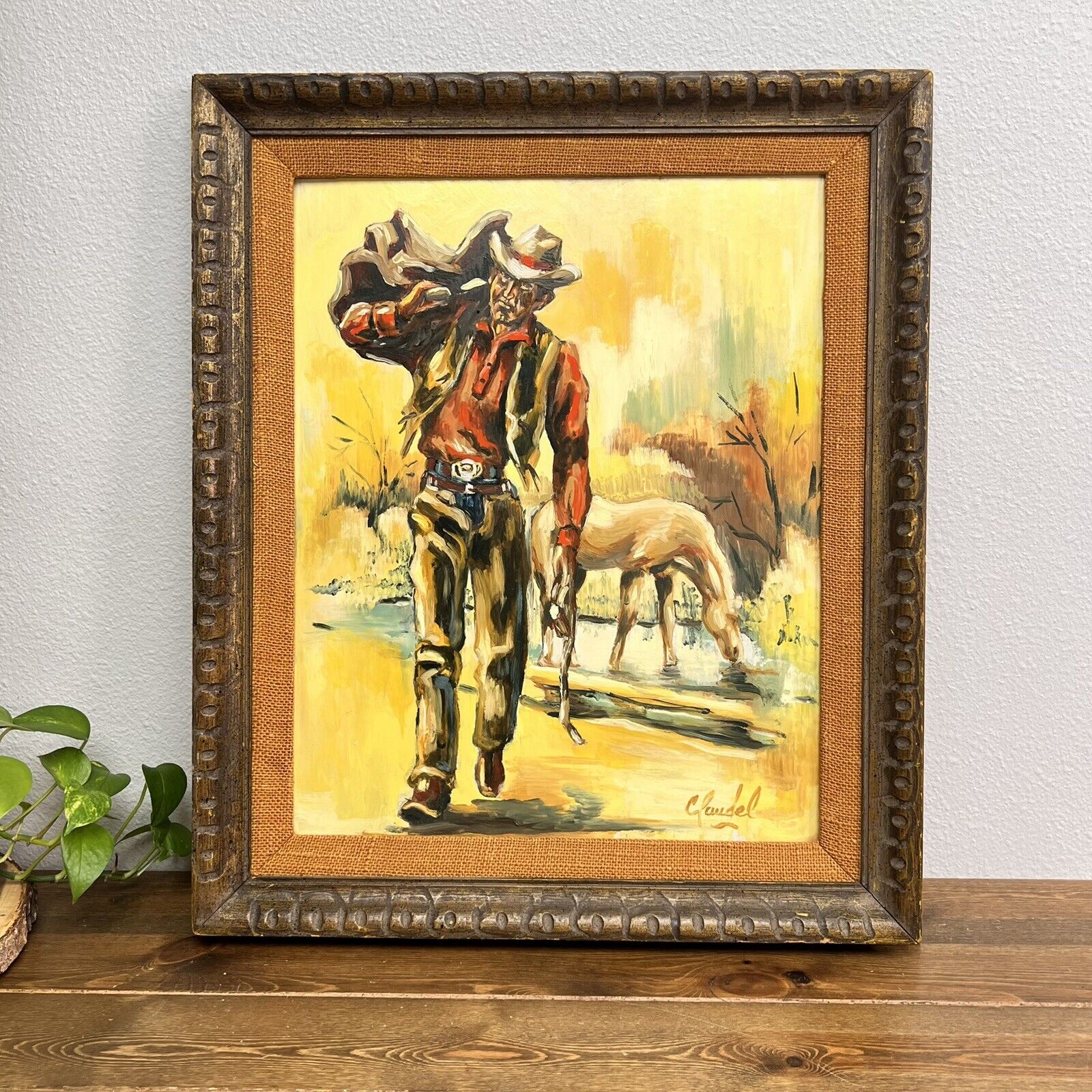 Horse And Cowboy Original Acrylic Painting Size x 20” Signed