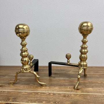 Antique Pair of Traditional Polished Bronze Andirons