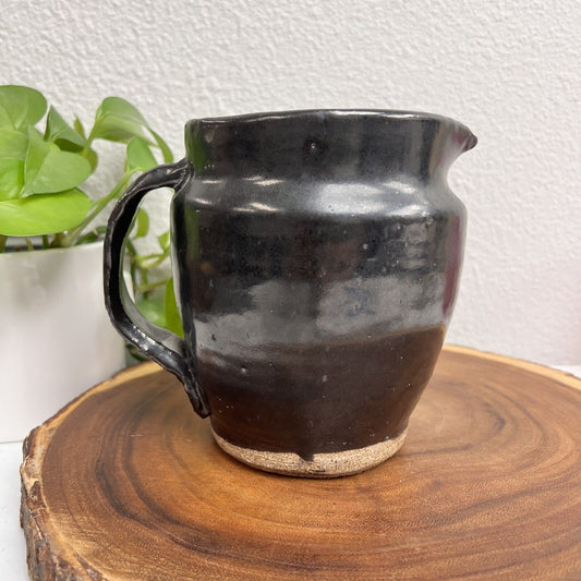 Studio Art Pottery Pitcher Handmade Black Glaze Artist Signed 6”