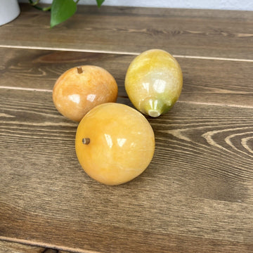 Vintage Italian Alabaster Marble Carved  Stone Fruit Paperweight Set Of 3