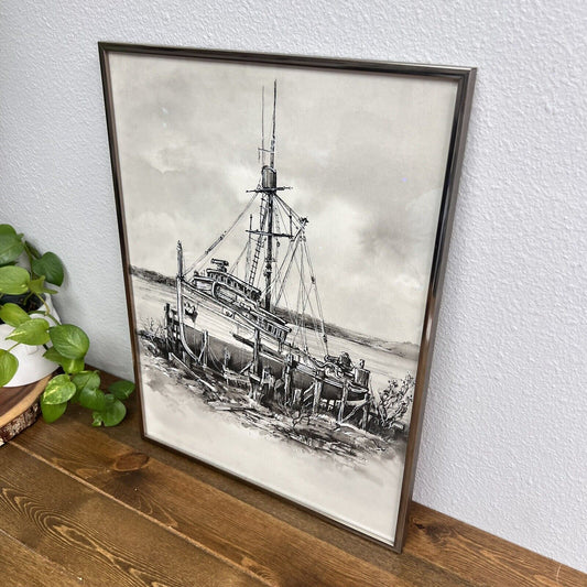 Vintage 1984 Signed Art Fishing Boat The Princess Framed Nautical Home Decor