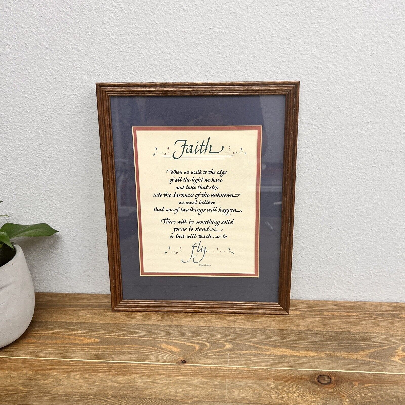 Laura Leiden Calligraphy 1994 framed Matted “Faith” Vintage