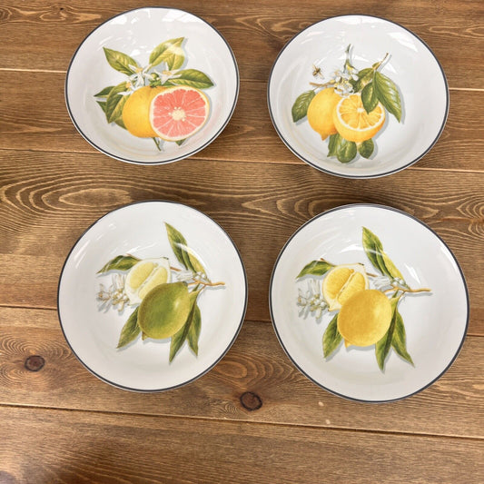 Williams Sonoma Lime Lemon Orange Design Porcelain Pasta&Soup Bowls Set Of 4