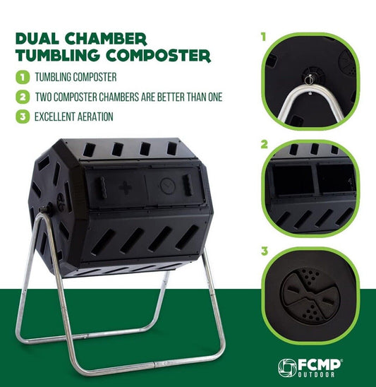 FCMP Outdoor IM4000 37 Gallon Dual Chamber Tumbling Composter Bin