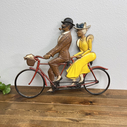 VTG 1967 Sexton Victorian Metal Wall Art Man Women Tandem Bicycle 23x18" RARE