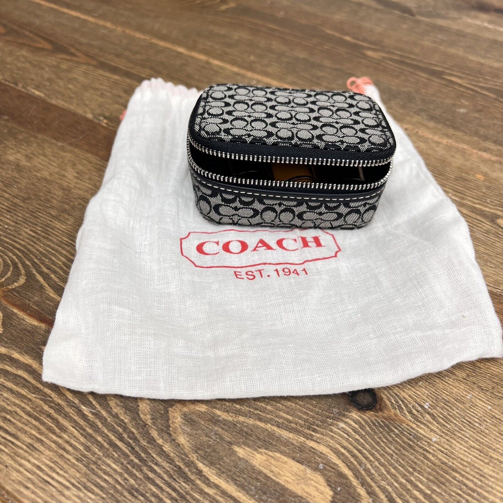 Coach Pill Box Case Signature Travel Grey Black