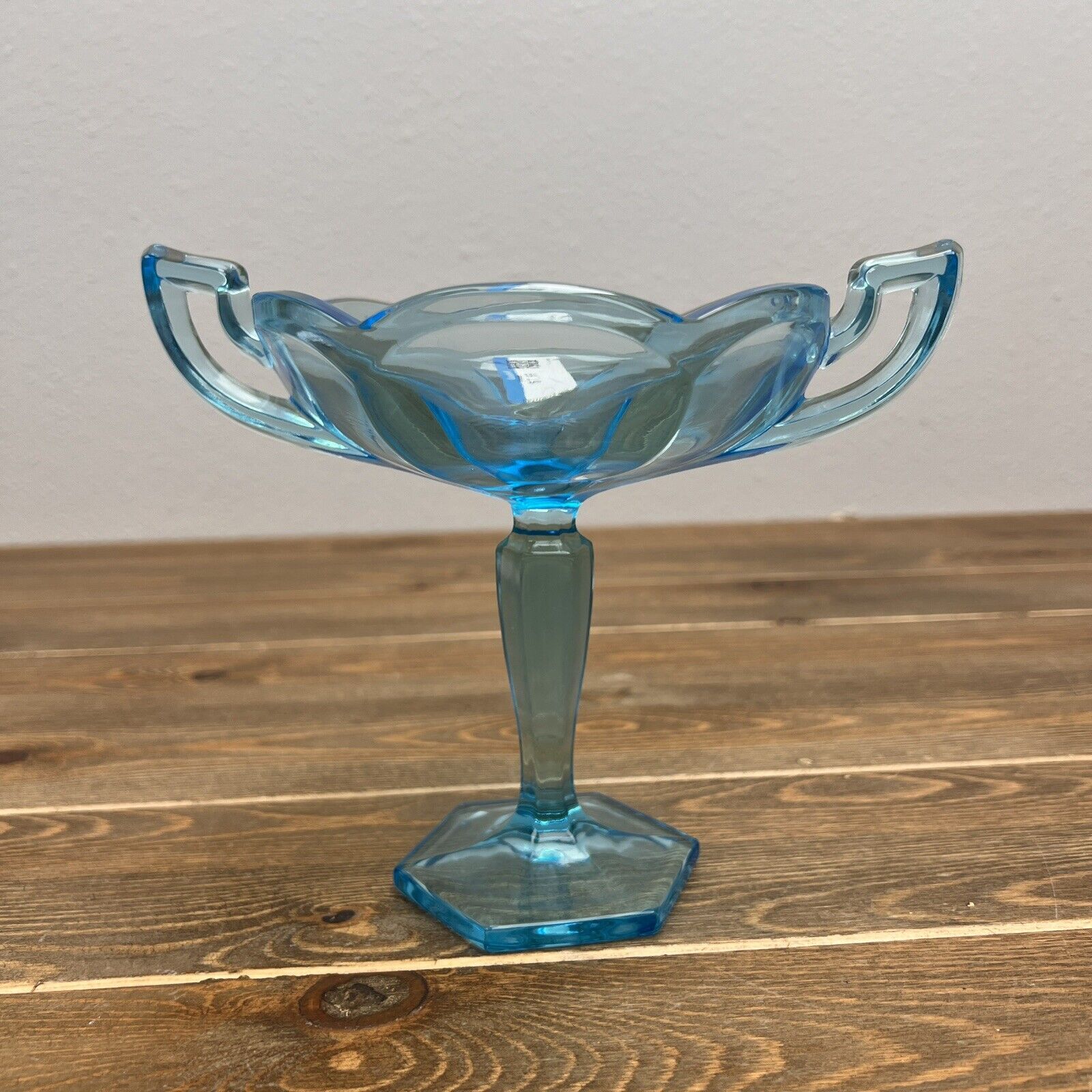 Vintage Westmoreland Robin Egg Clear Blue Glass Pedestal Bowl Compote Candy Dish