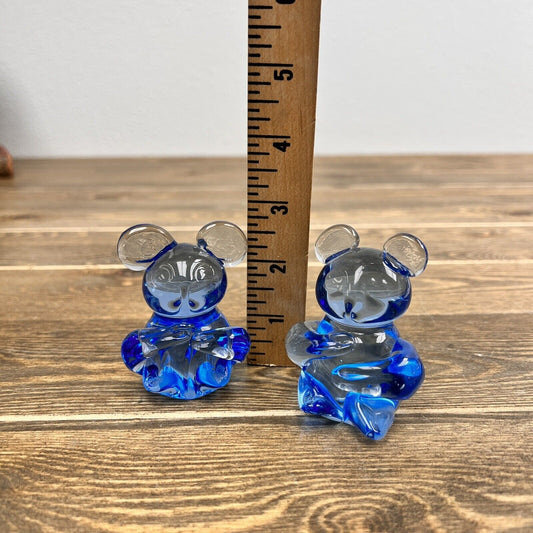 Vintage Light Blue Glass Koala Teddy Bear Paperweight Sculpture Figurine Set Of