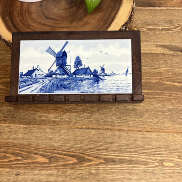 Delft Blue Minature Spoon Holder Windmill Farm Scene Tile