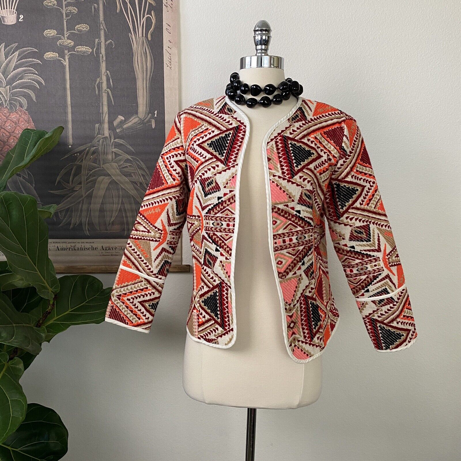 New York & Company SOHO Jacket Women's Medium Multicolor Geometric Shapes