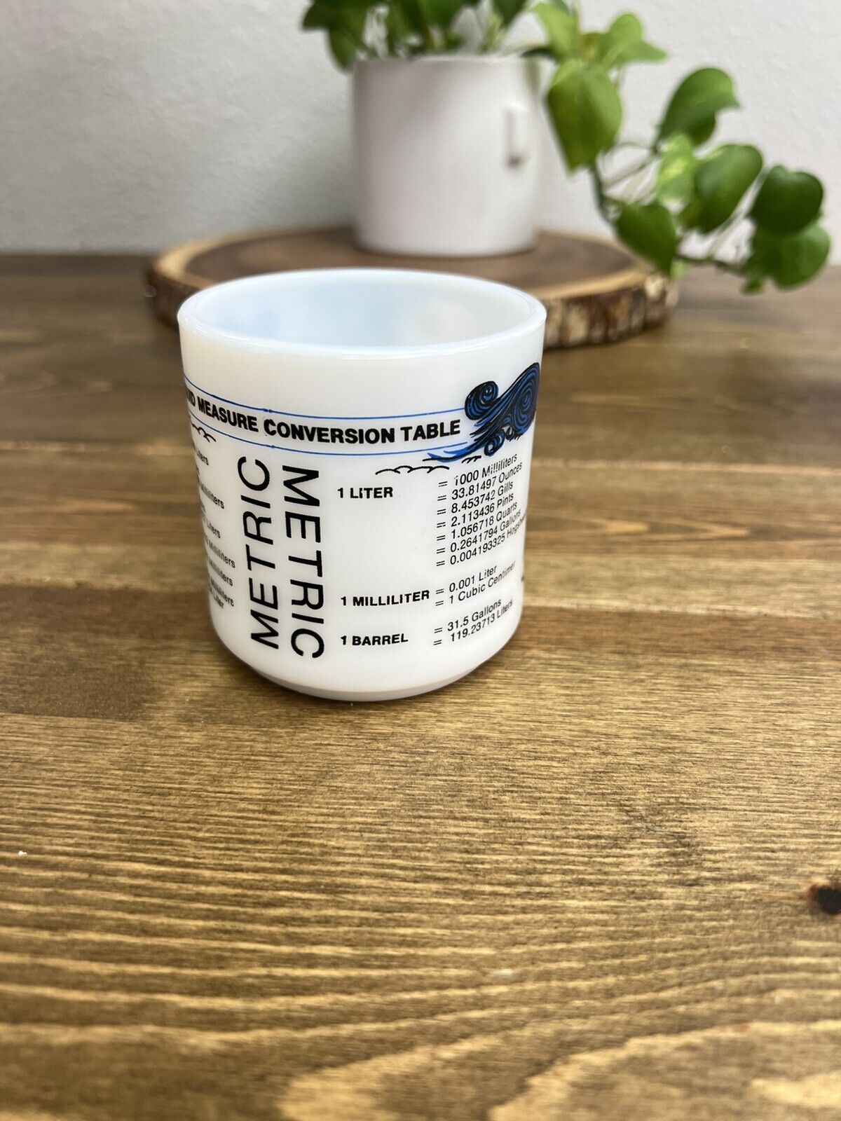 Milk Glass Metric Liquid Measure Conversion Mug Vintage 1960's