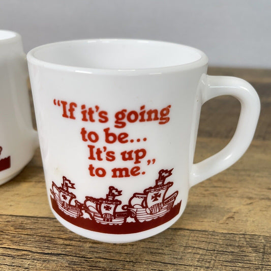 2 Motivational Vintage Arcopal France "If Its Going to Be,Its Up To Me" Mug Cups