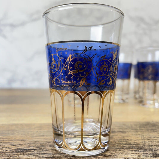 Set of 6 M Missary Paris Blue and Gold Juice Glasses