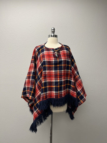 Bobbie Brooks Plaid Poncho With Yarn Trim Vintage