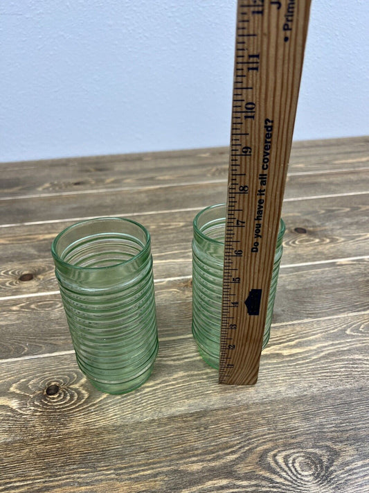 Anchor Hocking vintage style 2 green tumblers glass drink ware