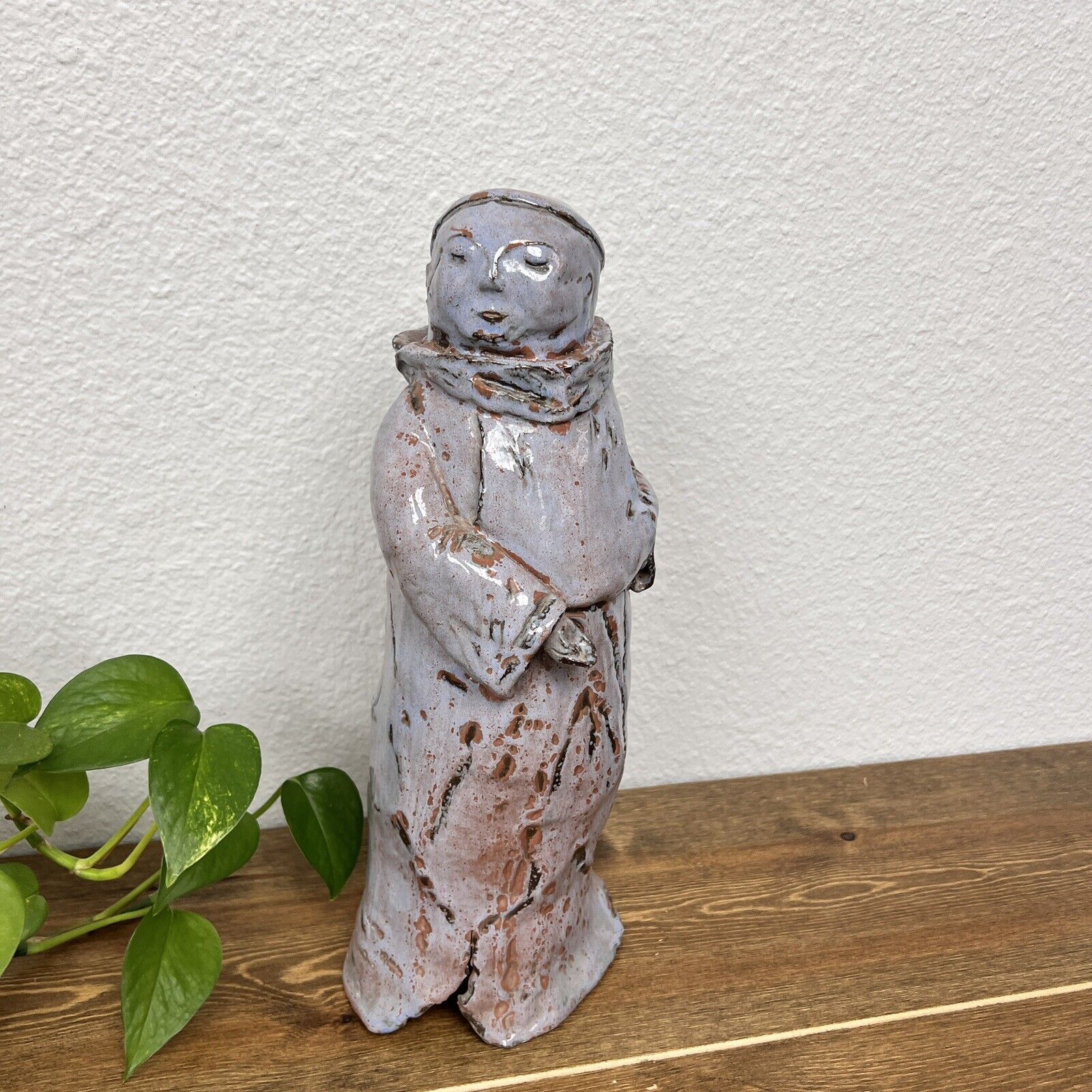 Vintage Monk Art Sculpture Heavy Clay Hand Made Signed By Allen 1967