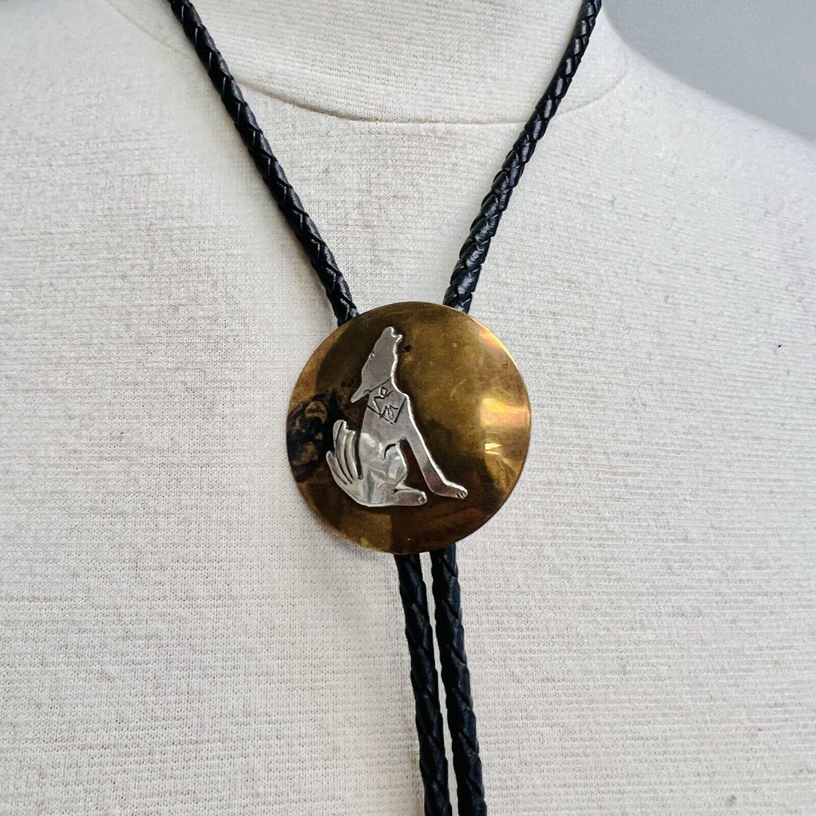 VintageSterling Silver Howling Wolf Moon Bolo Tie