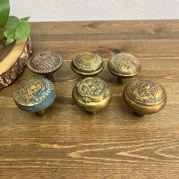 Antique Brass Door Knobs Ornate Art Nouveau Deco Lot of 6 Square Spindle Holes