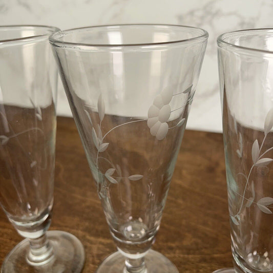 Set of 4 PRINCESS HOUSE Etched Heritage Pilsner Glasses at 7.5” Tall